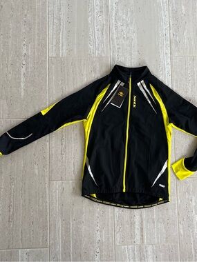NWT Santic Mens M Winter Cycling Jacket Black Yellow Thermal Fleece Windproof